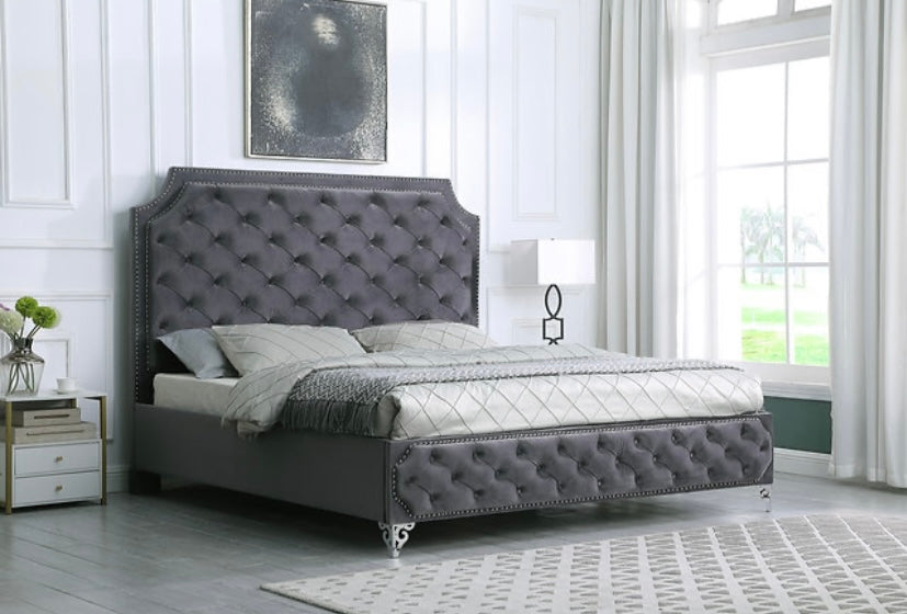 Leilah Gray Velvet Platform Bed 