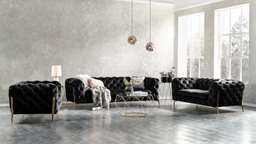 Lori Black Tufted Velvet 3-PC Sofa Set