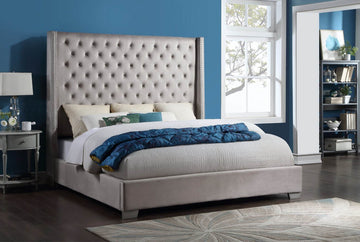 Emily Silver Velvet Diamond Tufted Bed