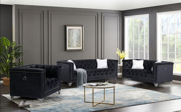Prince 3-PC Black Velvet Sofa Set