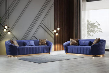 Aster Blue Velvet Sofa & Loveseat