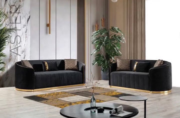 Aster Black Velvet Sofa & Love Seat