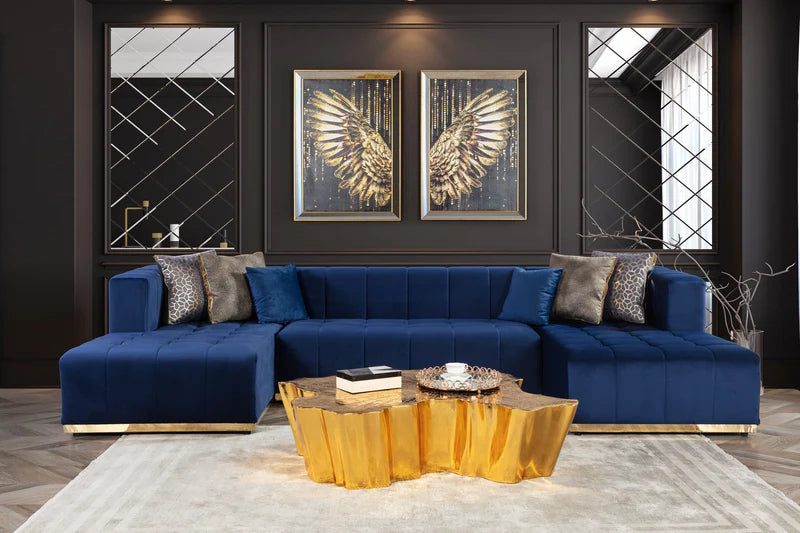Elisha Velvet Double Chaise Sectional | Luxury Modular Sofa
