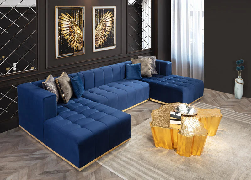 Elisha Velvet Double Chaise Sectional | Luxury Modular Sofa