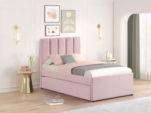 Maya Velvet Platform Bed with Trundle – Twin & Full | Black, Beige & Pink