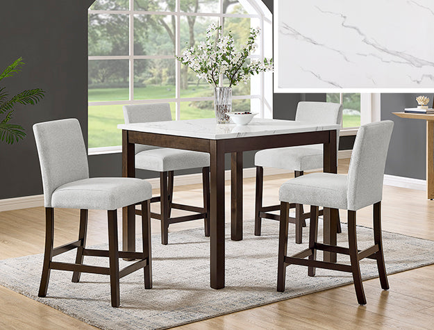 Lennon 5PC Counter Height Dining Set – Faux Marble Top