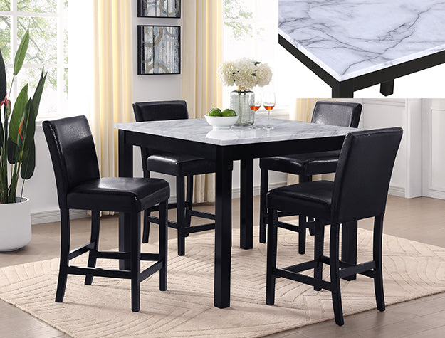 Lennon 5PC Counter Height Dining Set – Faux Marble Top