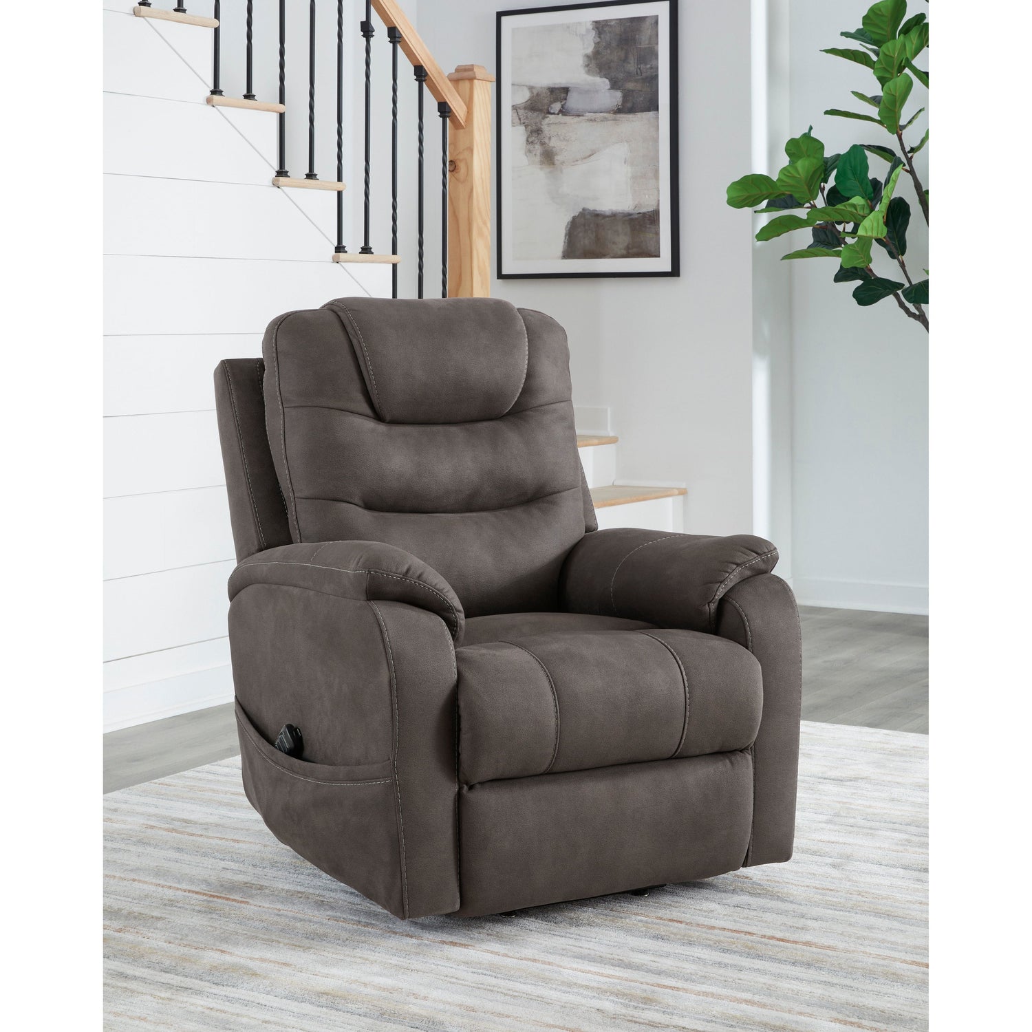 Ashley Snowfield Power Lift Recliner - Gunmetal Faux Leather with Heat & Massage