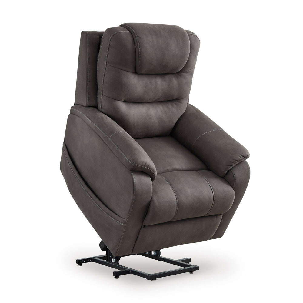Ashley Snowfield Power Lift Recliner - Gunmetal Faux Leather with Heat & Massage
