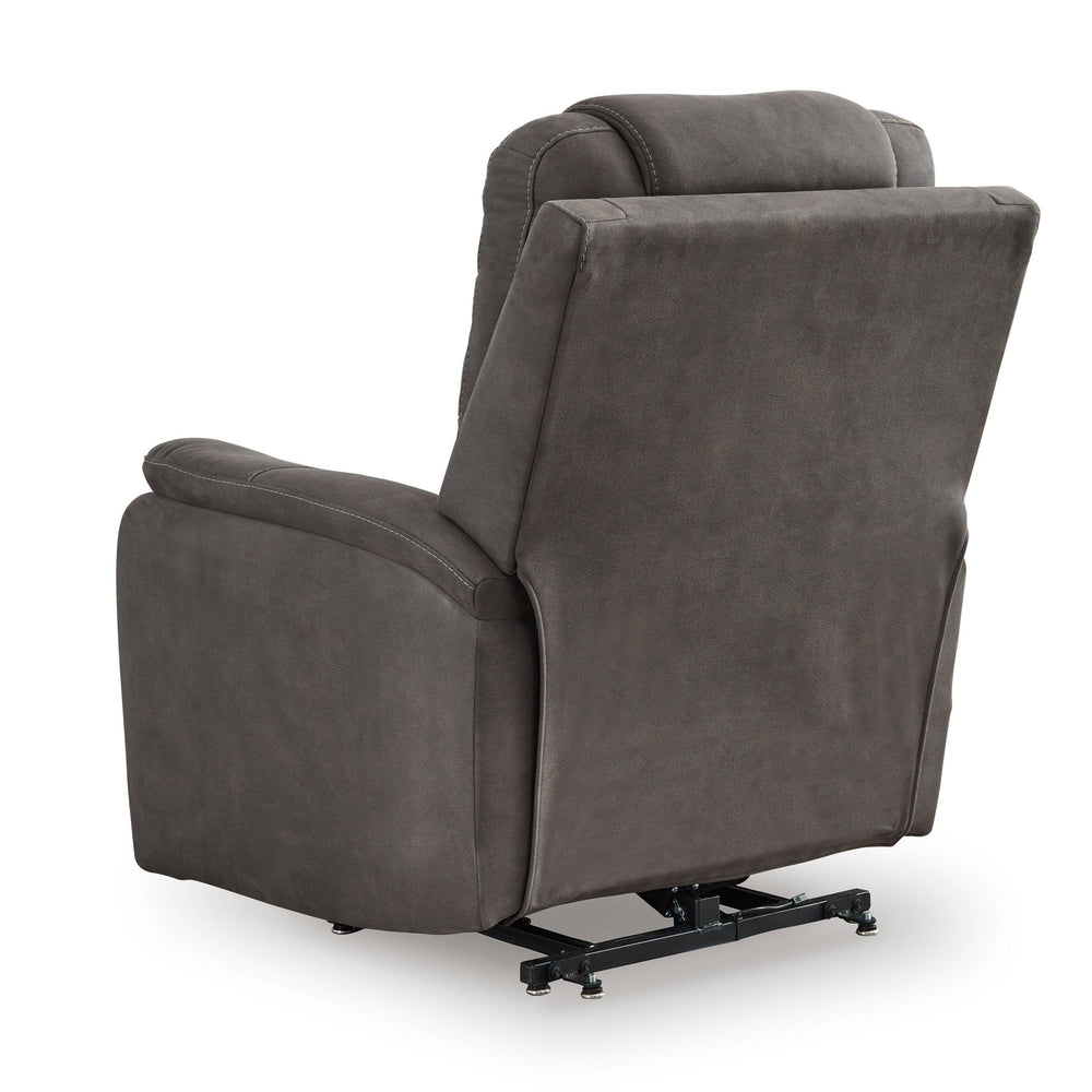 Ashley Snowfield Power Lift Recliner - Gunmetal Faux Leather with Heat & Massage