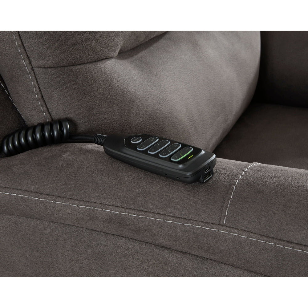 Ashley Snowfield Power Lift Recliner - Gunmetal Faux Leather with Heat & Massage