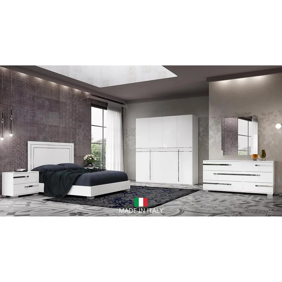 Volare Croco Bedroom Set – White High-Gloss | Italian Collection | 4PC & 5PC