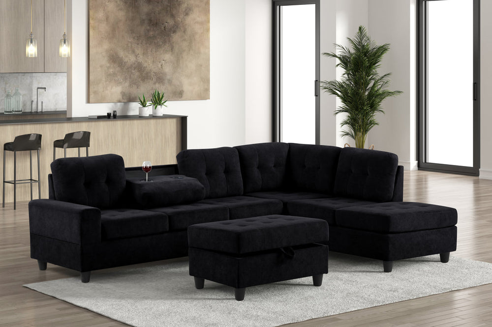 Heights Sectional with Storage Ottoman & Cupholder | Reversible Sofa