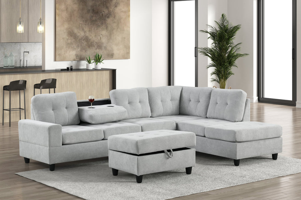 Heights Sectional with Storage Ottoman & Cupholder | Reversible Sofa