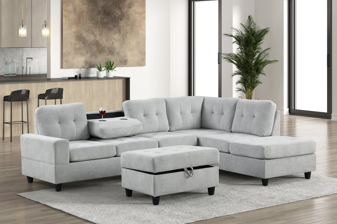 Heights Sectional with Storage Ottoman & Cupholder | Reversible Sofa