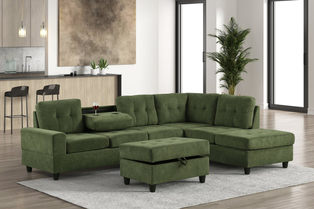 Heights Sectional with Storage Ottoman & Cupholder | Reversible Sofa