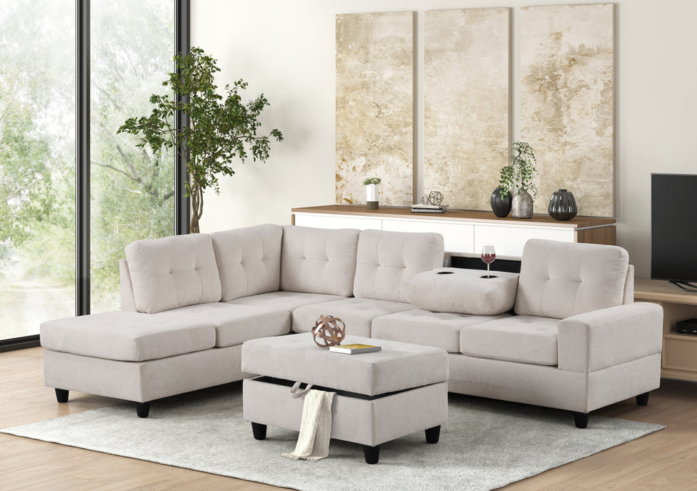 Heights Sectional with Storage Ottoman & Cupholder | Reversible Sofa