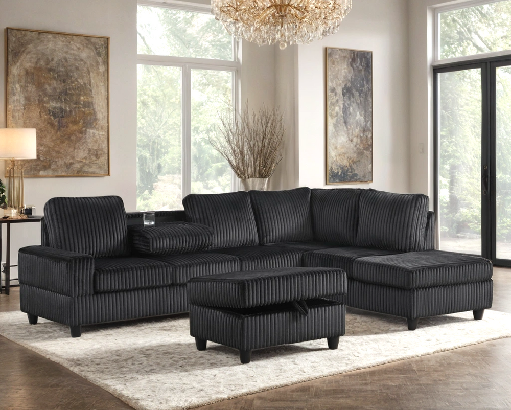 Heights Sectional with Storage Ottoman & Cupholder | Reversible Sofa