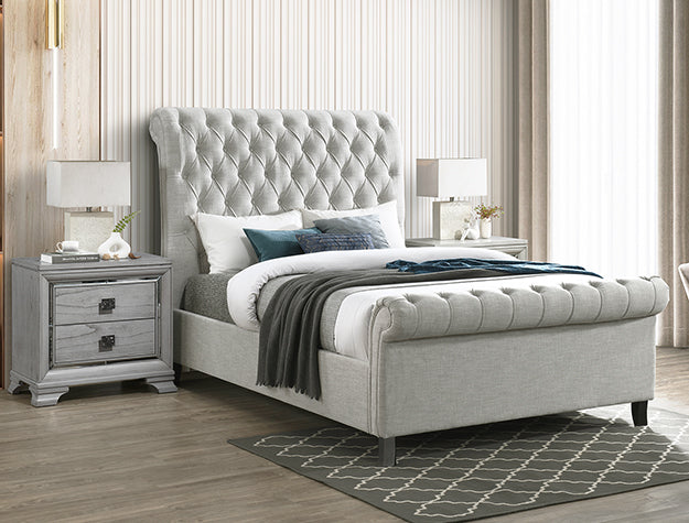 Kate Upholstered Platform Bed – Diamond Tufted | Queen & King | Grey & Light Gray