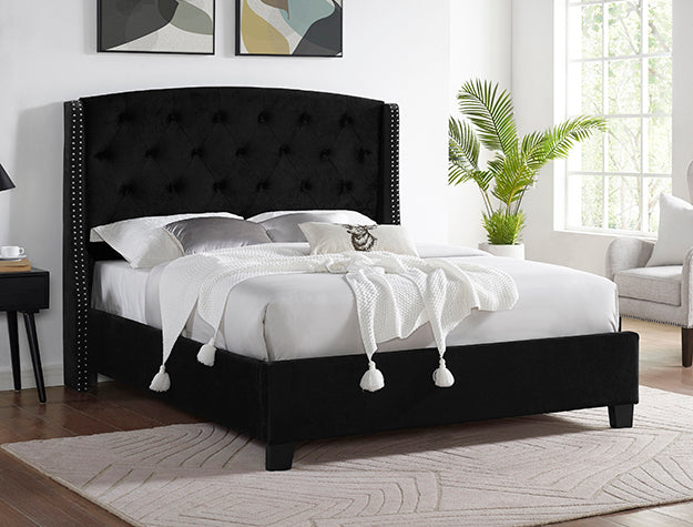 Eva Black Velvet Bed Frame | Modern Platform Bed | Queen & King
