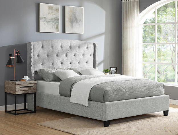 Eva Dove Gray Velvet Bed Frame | Modern Platform Bed | Queen & King