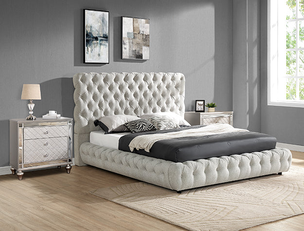 Flory Platform Bed | Upholstered Headboard | Dove Gray, Gray & Black | Queen & King
