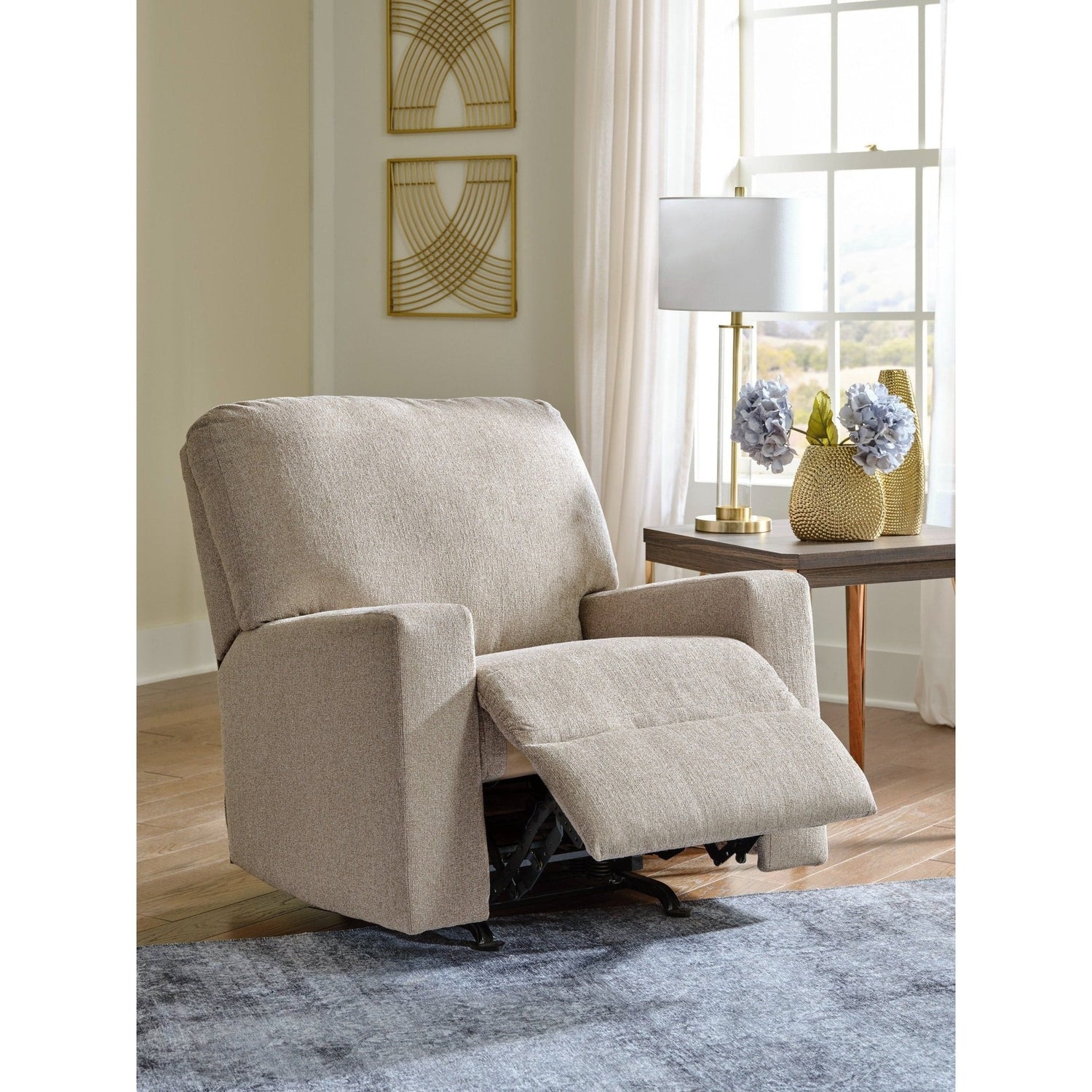 Ashley Parchment Recliner Chair - Polyester Upholstered Rocker Recliner