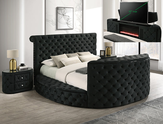 Voltare Fireplace & TV Lift Bed | Tufted Velvet | Queen & King