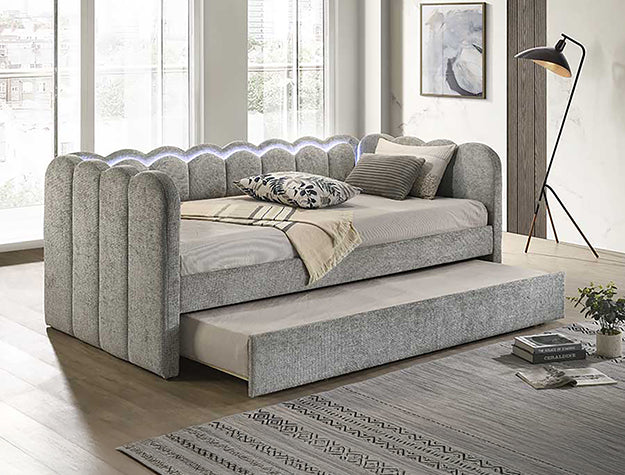 Melody Light Grey Daybed with LED Lighting & Pull-Out Trundle | NZR Furniture
