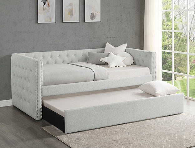 Triana Daybed with Twin Trundle – Leather & Linen | Gun Metal Gray, Black, Gray & Dove Gray | NZR Furniture