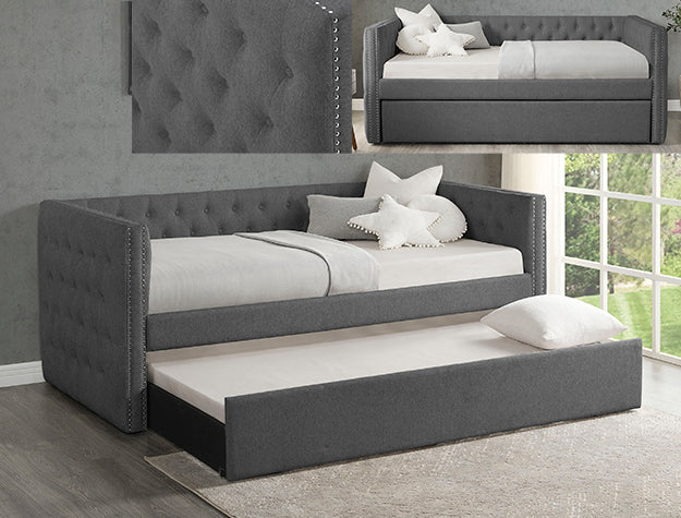 Triana Daybed with Twin Trundle – Leather & Linen | Gun Metal Gray, Black, Gray & Dove Gray | NZR Furniture