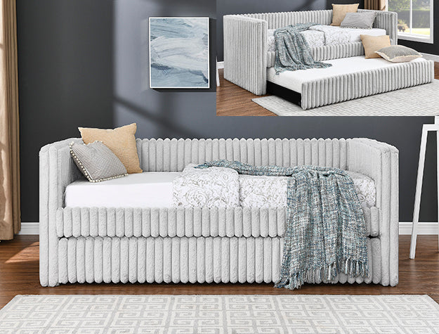 Hailey Light Grey Channel-Tufted Daybed | NZR Furniture