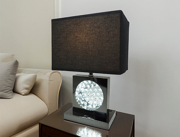 Crystal LED Touch Table Lamp with USB Port – Silver & Black | 22"H