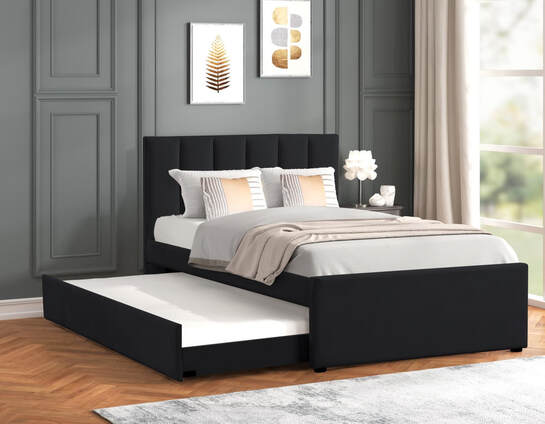 Maya Velvet Platform Bed with Trundle – Twin & Full | Black, Beige & Pink