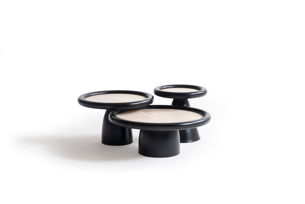 950 Black Travertine 3 Pc Coffee Table Set