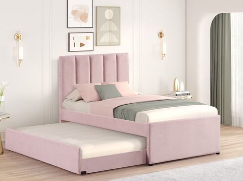 Maya Velvet Platform Bed with Trundle – Twin & Full | Black, Beige & Pink
