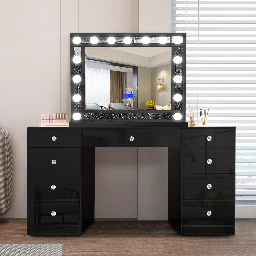 Ella Vanity Set – Black | LED Mirror & Bluetooth Speaker