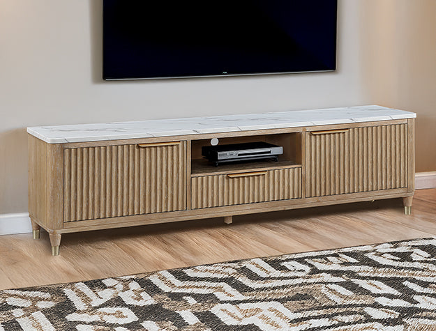 Kara 2-Door TV Entertainment Center – Black & Beige | 84"W