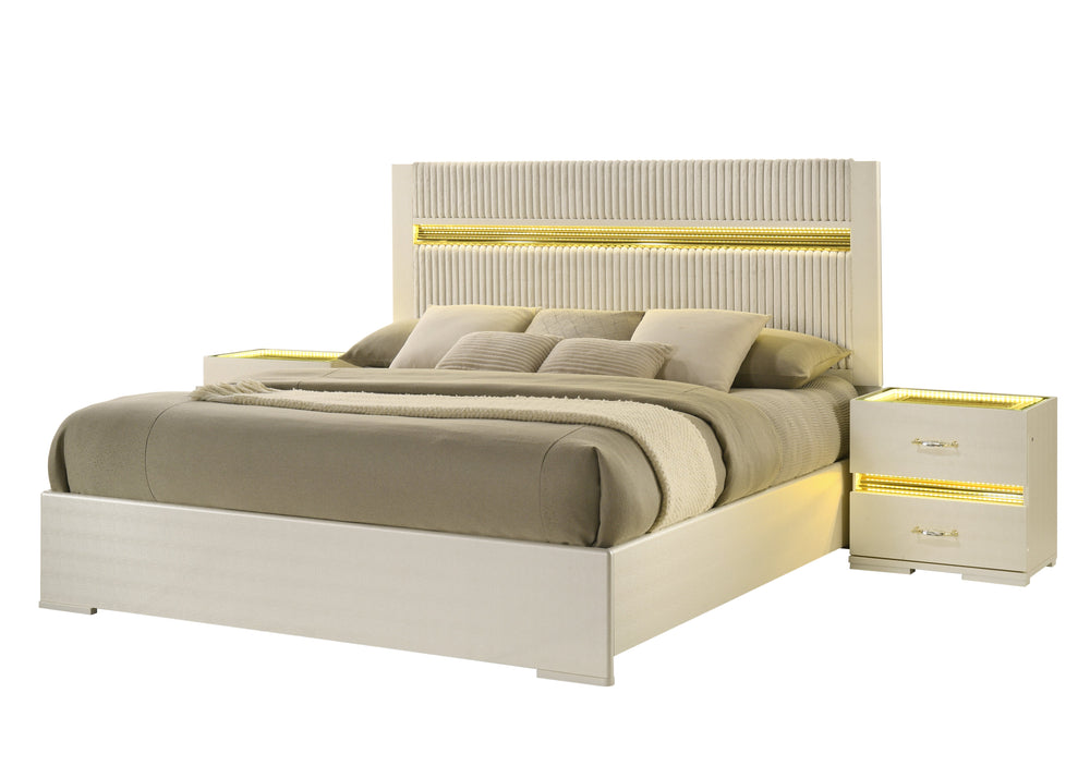 Brillia LED Bedroom Set - Ivory Faux Crocodile with Crystal Hardware