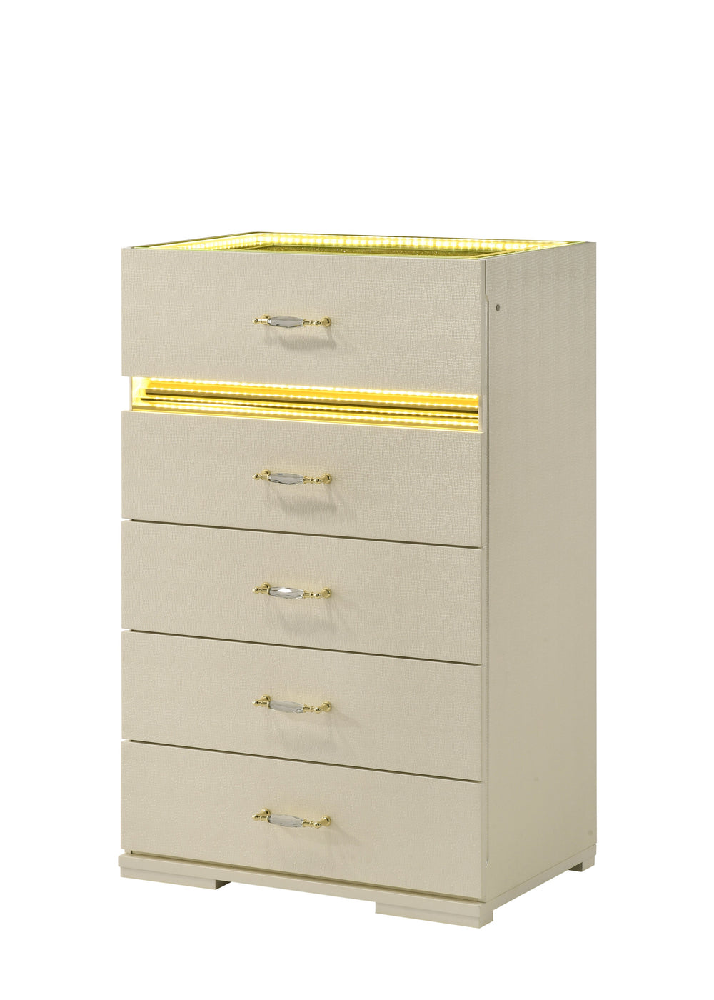 Brillia LED Bedroom Set - Ivory Faux Crocodile with Crystal Hardware