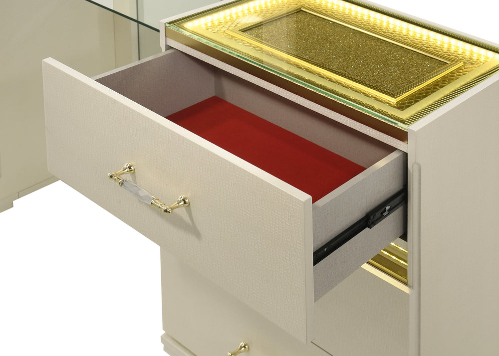 Brillia LED Bedroom Set - Ivory Faux Crocodile with Crystal Hardware