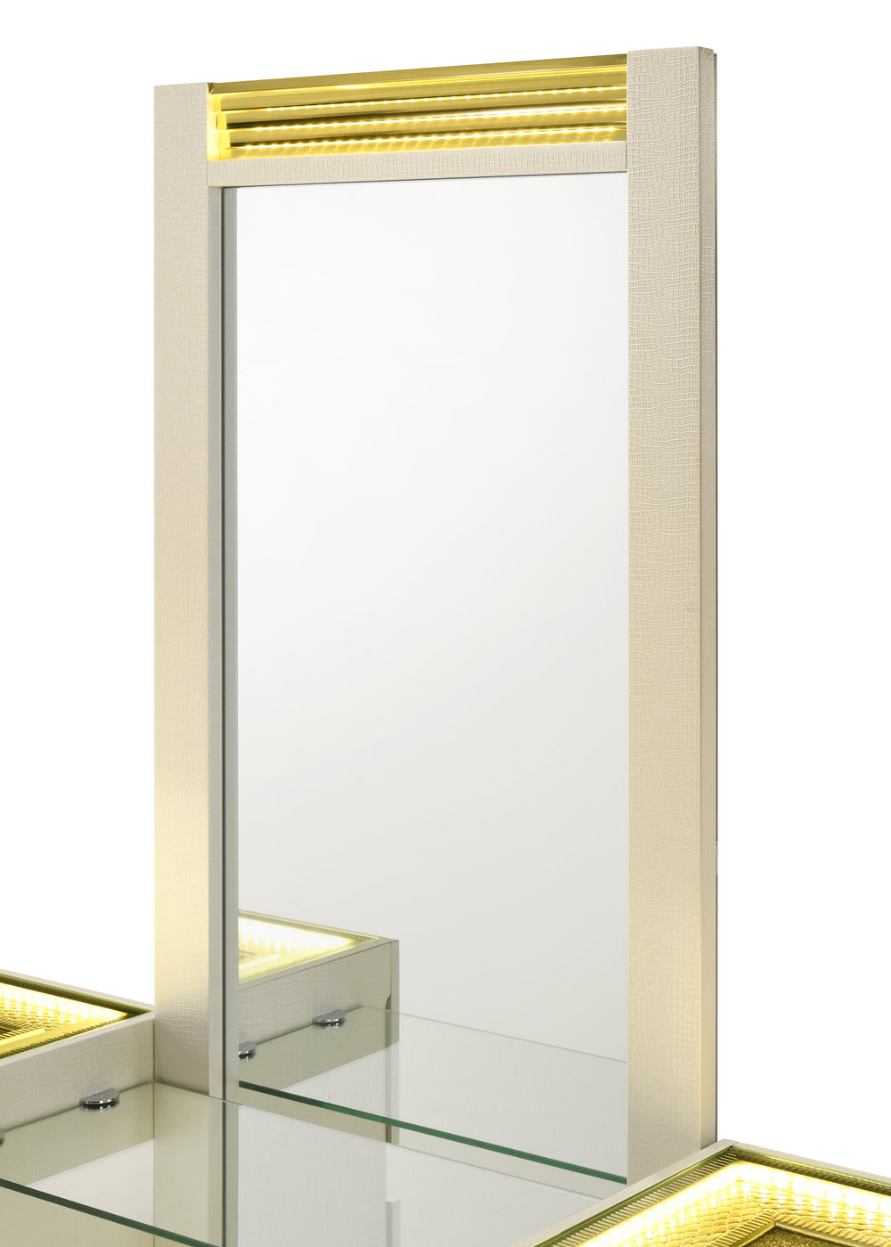 Brillia LED Bedroom Set - Ivory Faux Crocodile with Crystal Hardware