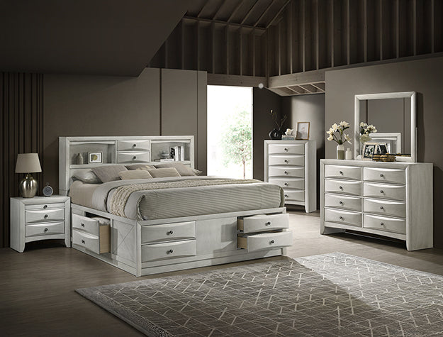 Emily Storage Bedroom Suite | Queen & King | 4-PC & 5-PC | Black, Gray, White & Brown | NZR Furniture