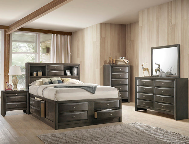 Emily Storage Bedroom Suite | Queen & King | 4-PC & 5-PC | Black, Gray, White & Brown | NZR Furniture