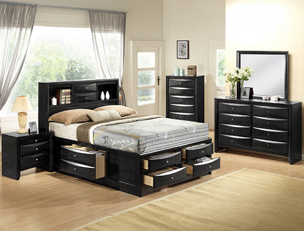 Emily Storage Bedroom Suite | Queen & King | 4-PC & 5-PC | Black, Gray, White & Brown | NZR Furniture