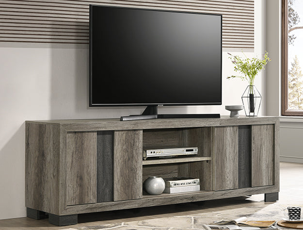 Rangley TV Stand – Black, Drift Wood & Gray | 72"W
