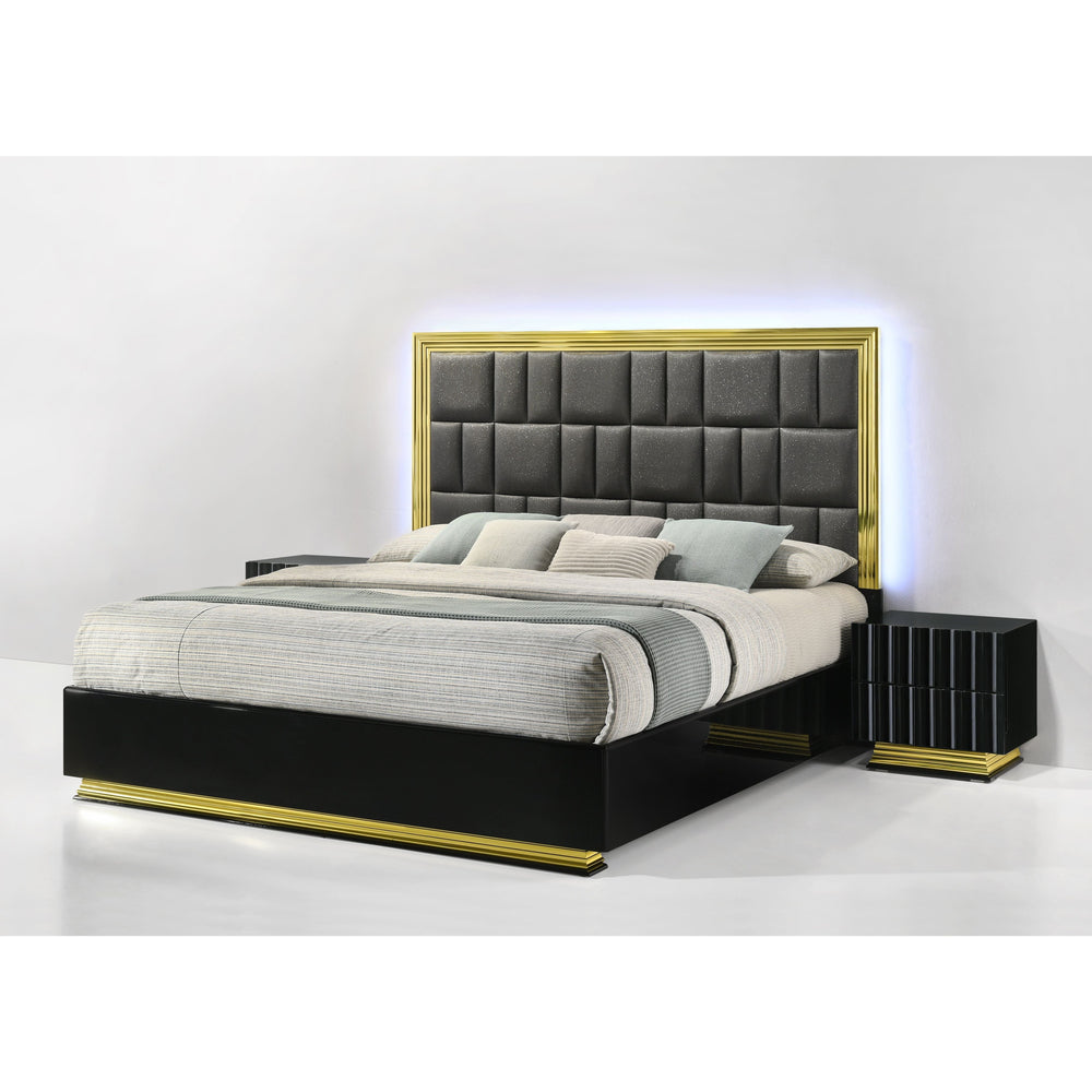 Lila Bedroom Suite – LED Headboard, Gold Accents, Dresser, Mirror, Nightstand & Chest