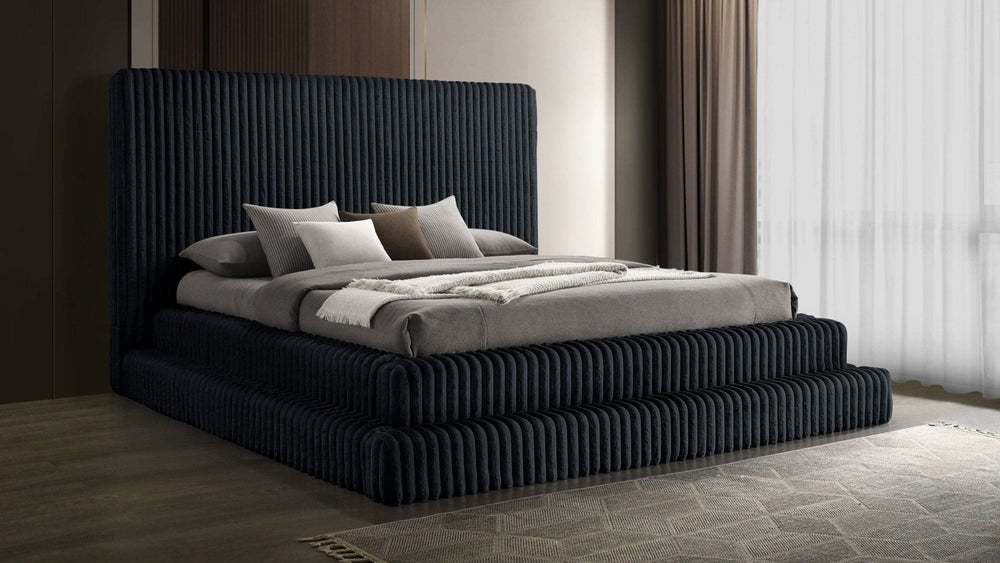 Micah Corduroy Upholstered Platform Bed – Black & Cream Gray