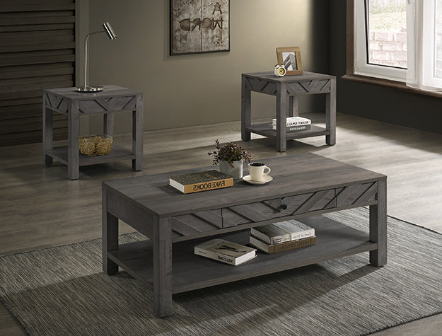 Valor 3-PC Cocktail Table Set in Cream, Gray & Brown