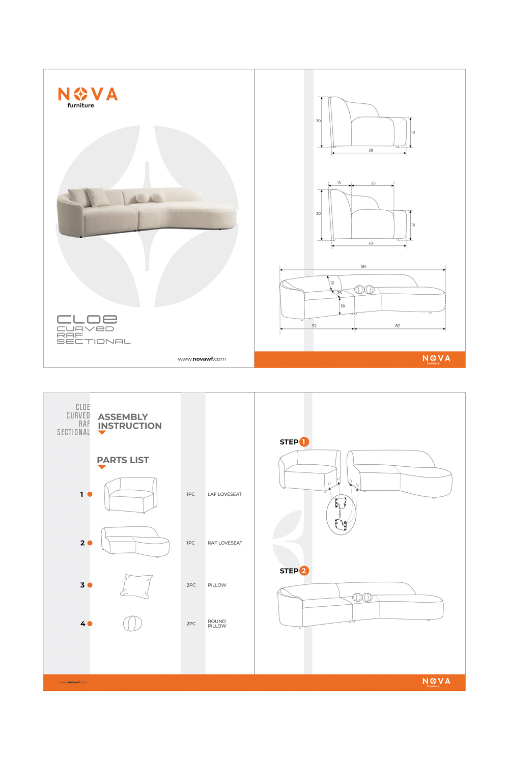 Cloe Ivory Boucle Curved 134" RAF Sectional